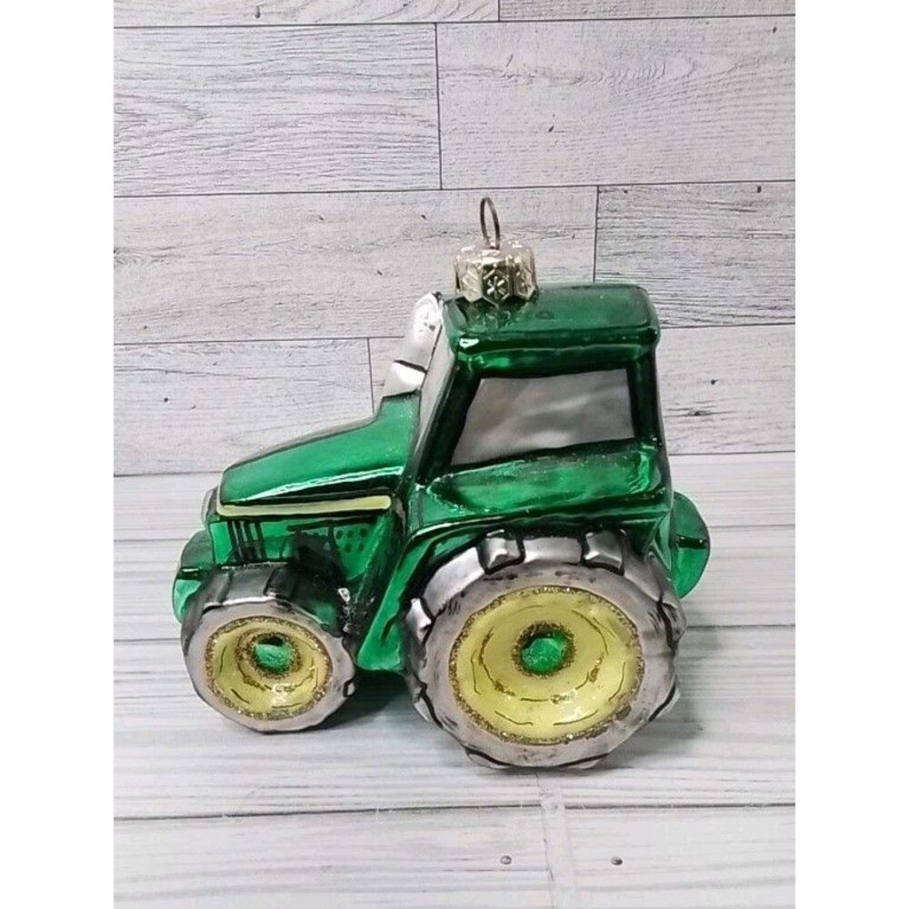 Green Tractor  Blown Glass Ornament
